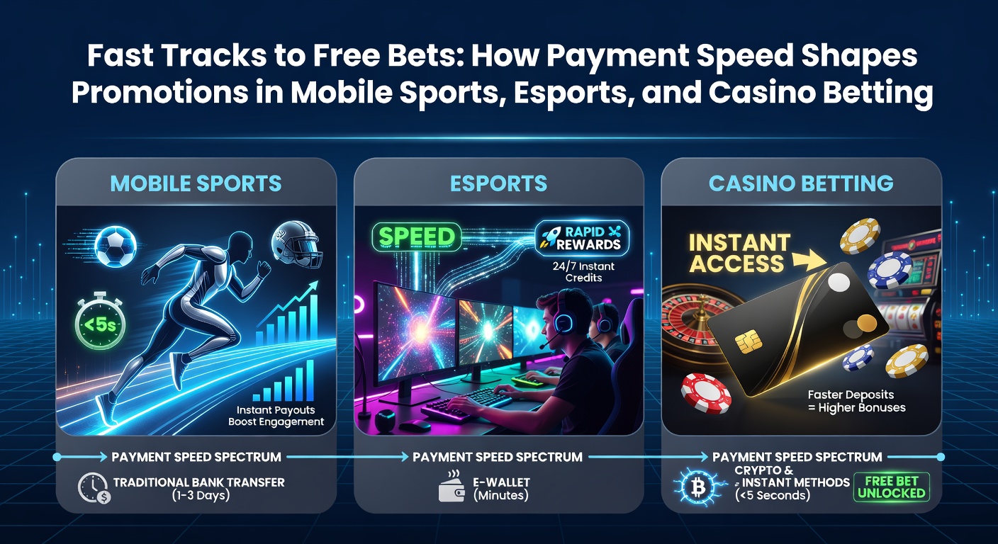 Smartphone mit Wetten-App und Blitz-Symbol für schnelle Zahlungen, umgeben von Icons für Sport, E-Sports und Casino